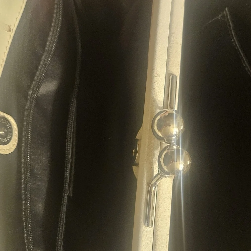 Coach Vintage Laura Spectator Handbag Grey & Ivory Pebbled Leather Bag Charms